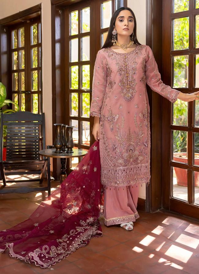 Organza Pink Festival Wear Embroidery Work Readymade Pakistani Salwar Suit